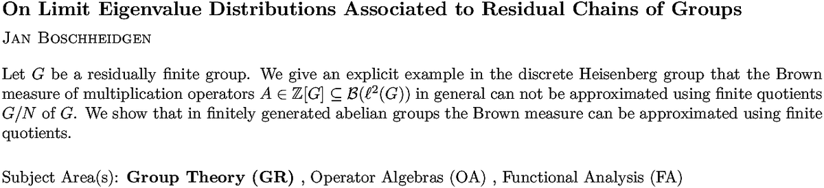 arxiv.org/abs/2210.15240…
J Boschheidgen
On Limit Eigenvalue Distributions Associated to Residual Chains of
  Groups