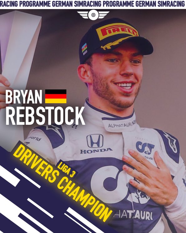 GSP_liga's tweet photo. LIGA 3 CHAMPION

Die Saison in Liga 3 wurde vorzeitig beendet, da sie mit in Liga 2 integriert wird. Deshalb ernennen wir nun schon @br7rebstock zum wohl verdienten Titel nach einer starken Saison mit 5 Siegen und 6 Poles!

#F122 #F1 #F122game https://t.co/jFyW6UBkxm