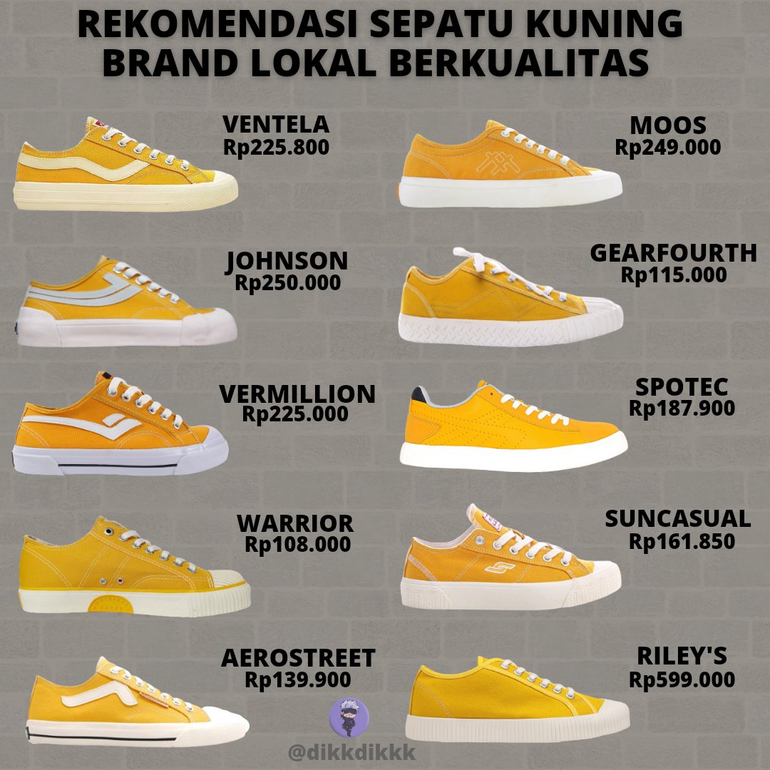 dwiyorr's tweet photo. rekomendasi sepatu kuning dr brand lokal indonesia di minggu malam ini. fans bayern munich dan ac milan bisa coba nih buat besok senin nonton pengabdi setan 2, paylater mungkin. mantan icha mau coba? #KhilafClub 

- a thread - https://t.co/NC9tak7rEe