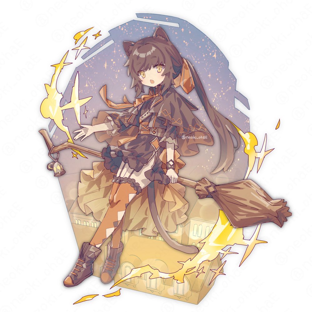 1girl animal ears solo tail broom yellow eyes cat ears  illustration images