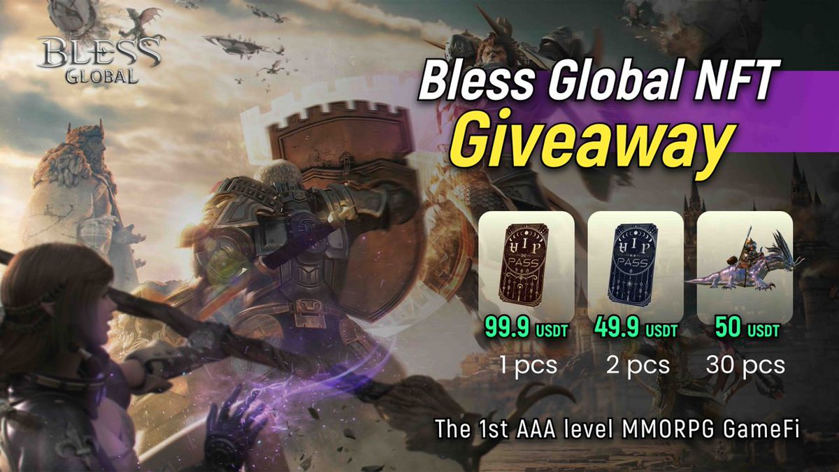 🎉Thrilled to announce the first AAA MMORPG GameFi @blessglobal #Giveaway 🎁Reward Pool: 33 NFTs worth over $1,600 👉To Enter: Follow @blessglobal @VirtualLand_ ❤️Like, RT & Tag 3 Friends Finish Tasks on Givelab: giv.gg/nE086R #Airdrop #freenft