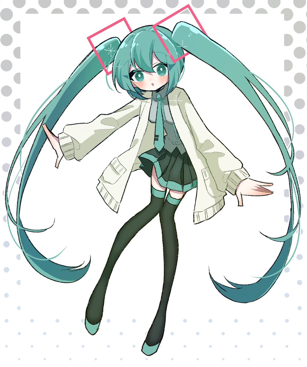 hatsune miku 1girl solo twintails necktie skirt long hair thighhighs  illustration images