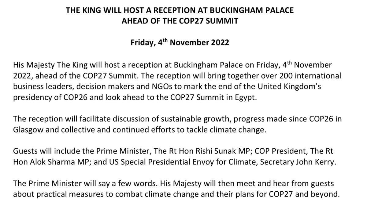 While he may not (as it stands) be able to attend Cop27 in Egypt, His Majesty The King is still finding a way to convene: bringing together experts and decision makers in the environmental sphere at Buckingham Palace to facilitate change 👇