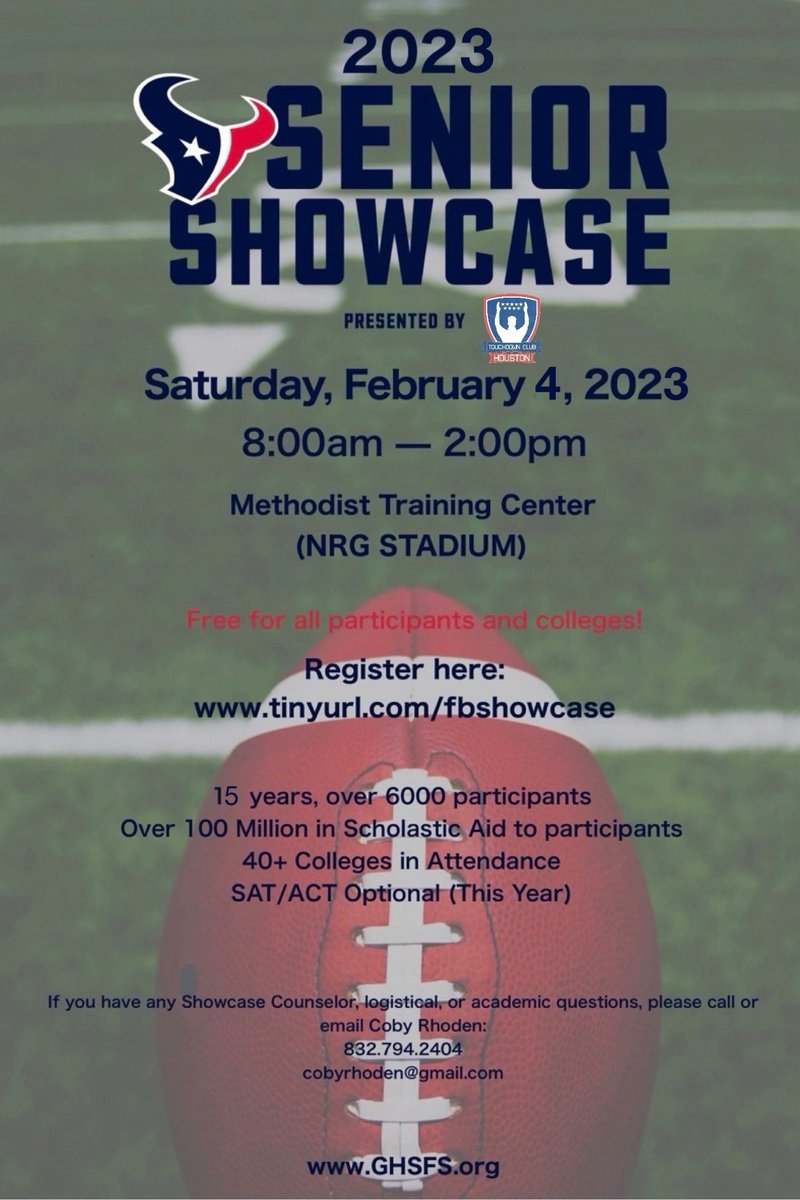 Attention class of 2023 Seniors: Our 100% free event is entering its 15th year. 40-50 D2 D3 Colleges ready to offer you a spot on their team. You must preregister. HS Coaches please retweet! tinyurl.com/fbshowcase