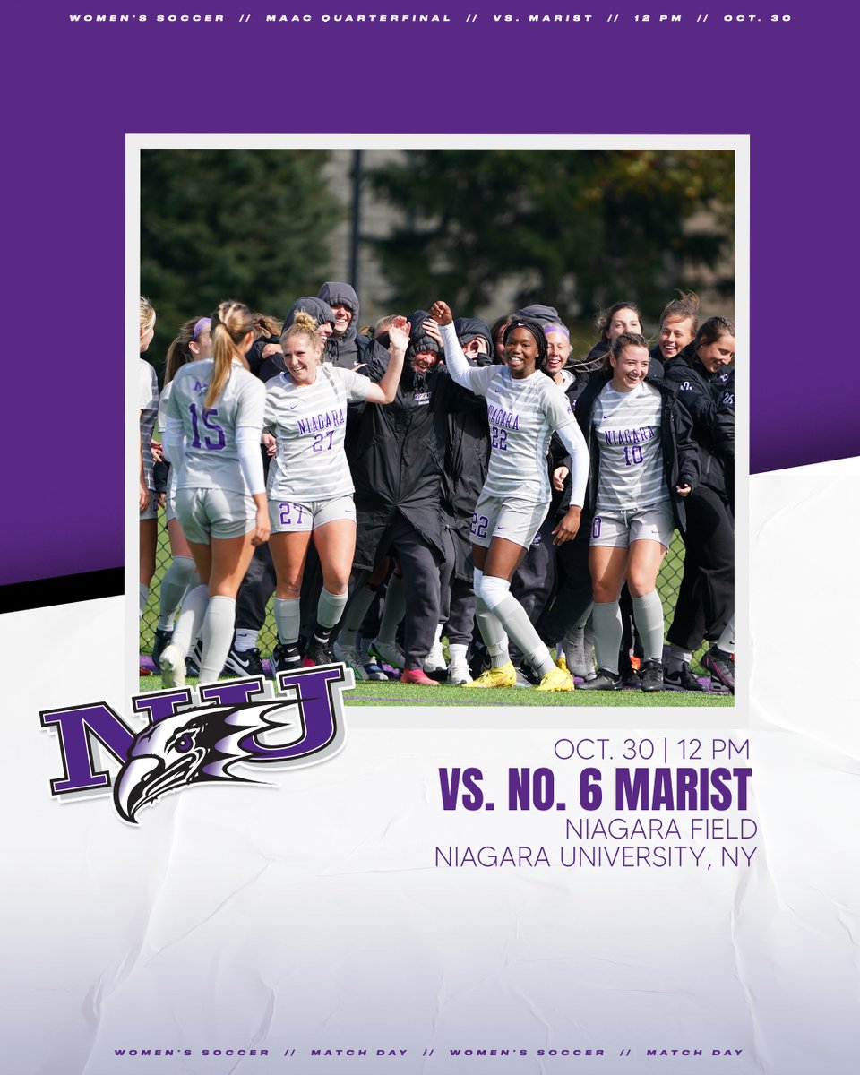 NiagaraWSOC's tweet photo. #MAACSoccer Playoffs‼️

Join us today at Niagara Field as we take on No. 6 Marist!

🟣🦅⚽️
🆚: Marist
📍: Niagara Field
⏰: 12 PM
🎟: https://t.co/gak0yyDhdg
📊: https://t.co/QCzbQQ0gBi
📺: https://t.co/oAuoVi3ecd https://t.co/fDgntkGOg6