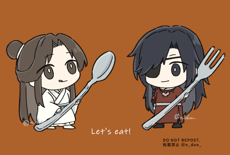 eyepatch long hair chinese clothes chibi black hair spoon white robe  illustration images