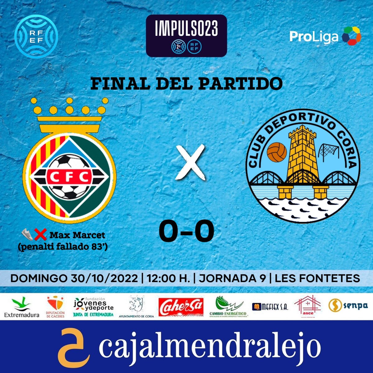 🔚 | FINAL DEL PARTIDO

👉🏼 Reinó la igualdad en Les Fontetes y el Coria se trae un punto en el zurrón gracias al penalti parado por el 🐆Puma de las Baleares <a href="/ToniVarea1/">Toni Varea</a> 🧤☝🏻🥅

💚 <a href="/CERDANYOLAFC/">CERDANYOLA VALLÈS FC 💚</a> 0️⃣➖0️⃣ <a href="/CDCORIA/">Club Deportivo Coria</a> 💙

📲 #CerdanyolaFCCDCoria