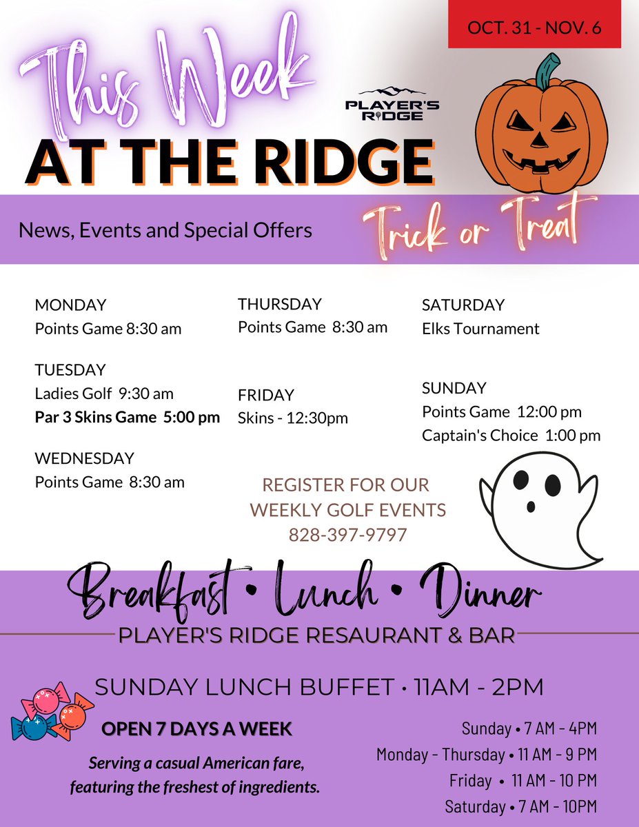 This week AT THE RIDGE! Join us for everything going on, from our points game on Monday to a great dinner on Friday evening! Check it all out right here in the weekly newsletter! **New Sunday Lunch Buffet! Be sure to see our updated restaurant hours! ow.ly/coPn50Lm31s