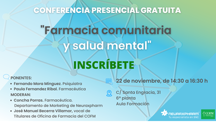 Queremos reforzar la formación en #saludmental del farmacéutico y el posicionamiento de la #farmacia como centro de referencia para contribuir a la lucha. Lo haremos con grandes profesionales en este curso presencial👉bit.ly/3TM1M7w
@Dr_FMora <a href="/Farmaadicta/">Farmaadicta</a> <a href="/Neuraxpharm_ES/">Neuraxpharm Spain</a>