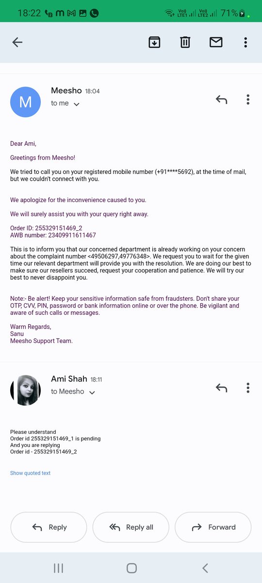 AmiShah60's tweet photo. @Meesho_Official See what your team member is replying https://t.co/i7u3dstga1