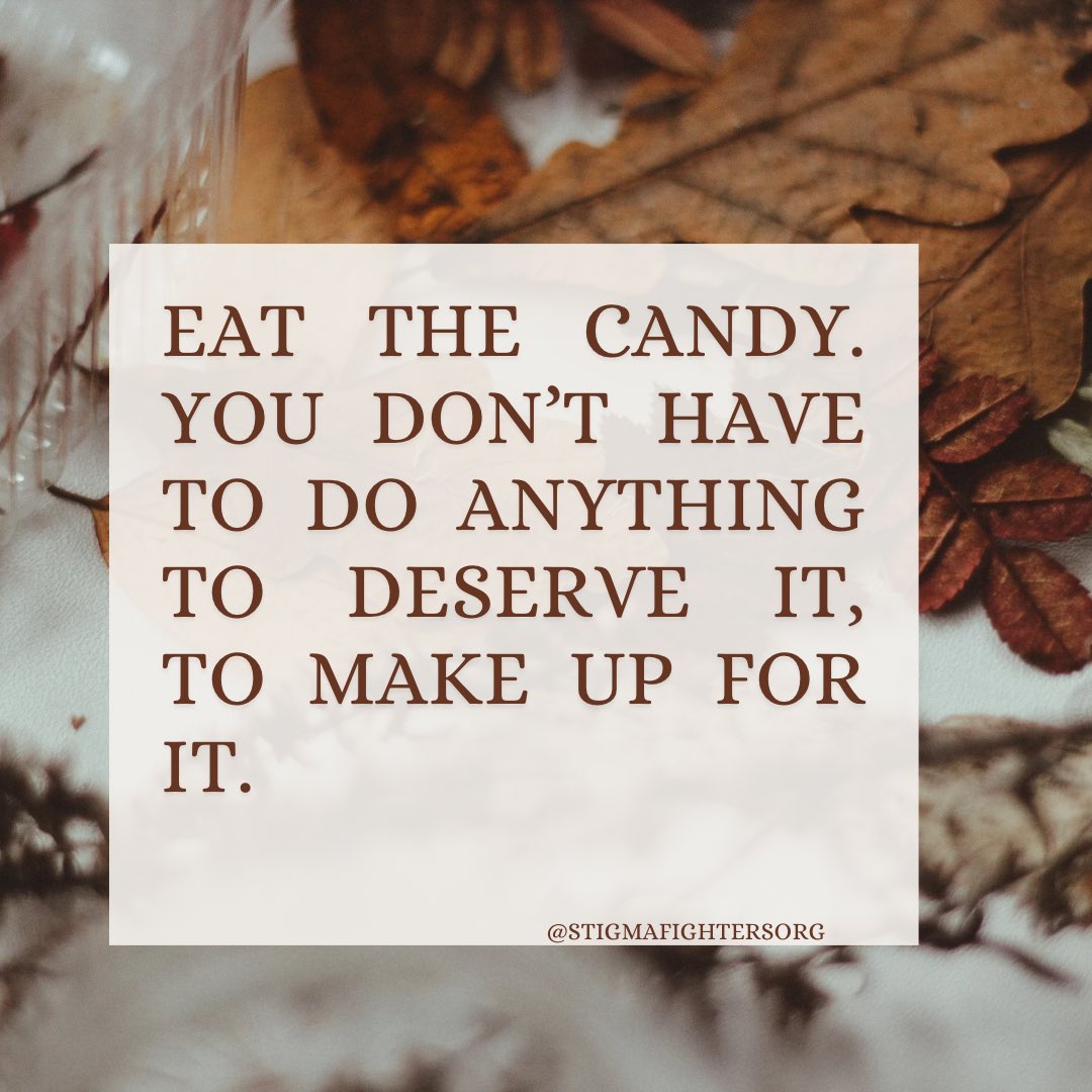 stigmafighters's tweet image. If you celebrate Halloween: Eat the candy. You don’t have to do anything to deserve it, to make up for it. 

We love you. Drink some water. 

[text on a blurred fall leaf background]