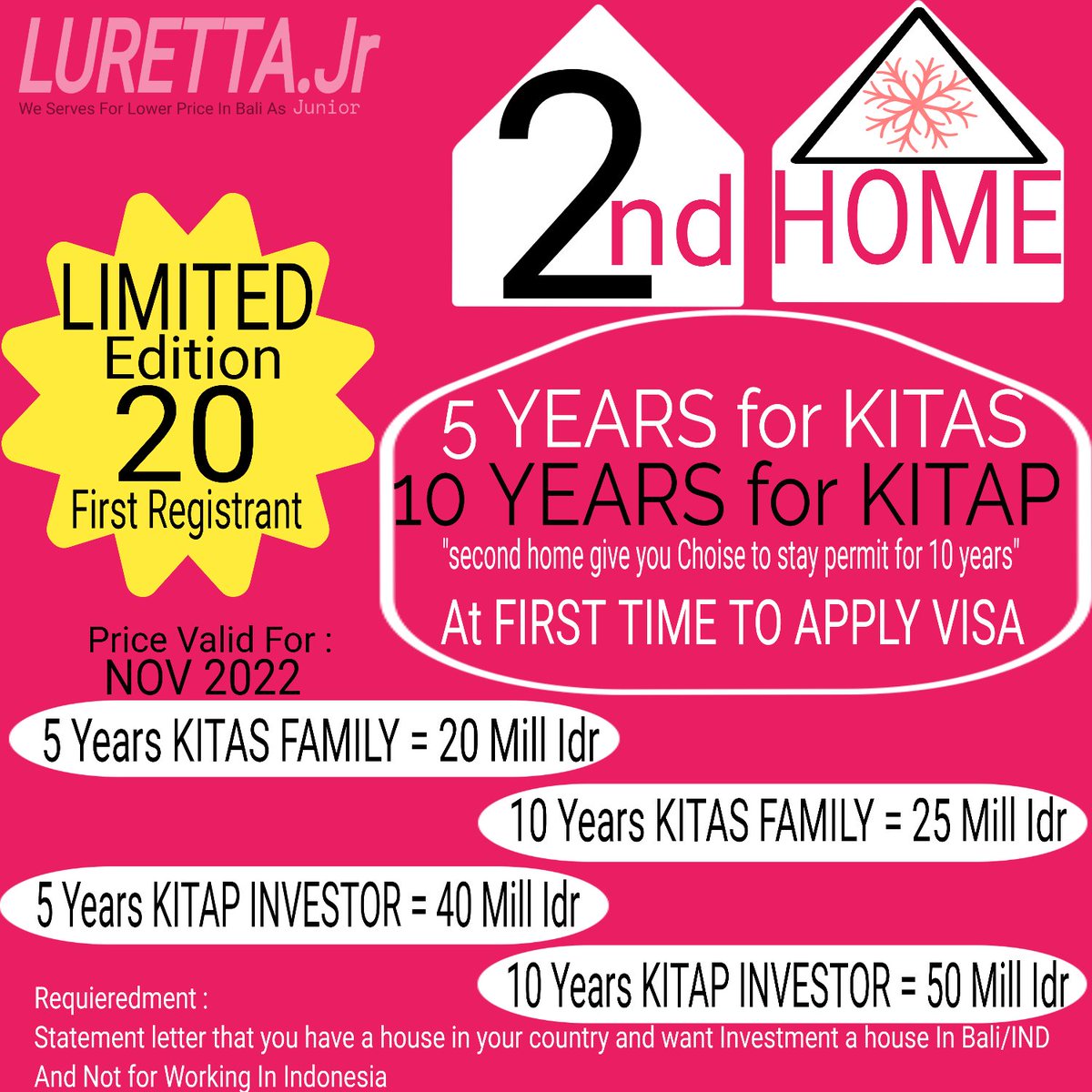 SECOND HOME LIMITED STAY AND PERMANENT STAY. 
BALI.