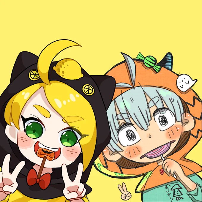 #イラスト#ハロウィンイラスト始めてうちよそやってみるw椿しい( )さんと初合作!!描いててとっても楽しかったwハッピーハロウィン!!←椿しいさんの子レモン君→うちの子フレントリ-君 