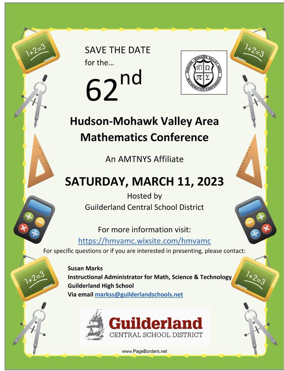 hudson_area's tweet photo. Let’s continue the momentum from the fantastic @AMTNYS Conference.  Mark your calendars for Saturday, March 11, 2022 for the Hudson Mohawk Valley Area Mathematics Conference.  This year’s conference will be held at the Guilderland Central School District. https://t.co/GaQHiRz9zs