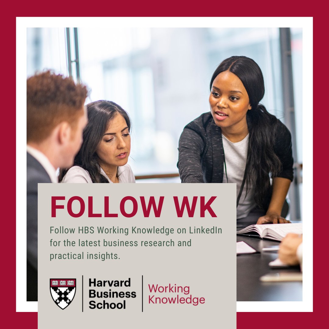 Working Knowledge (@hbswk) on Twitter photo Passionate about business research topics? Follow HBS Working Knowledge on LinkedIn for the latest ideas about entrepreneurship, finance, leadership, management, and more from Harvard Business School faculty.
linkedin.com/company/hbs-wo… Passionate about business research topics? Follow HBS Working Knowledge on LinkedIn for the latest ideas about entrepreneurship, finance, leadership, management, and more from Harvard Business School faculty.
linkedin.com/company/hbs-wo…