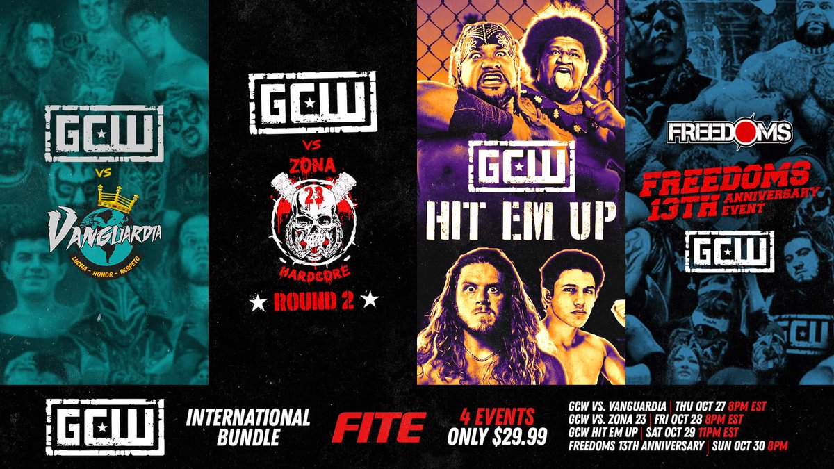 🟥 TODAY! It's the dramatic conclusion to the @GCWrestling_ International tour with Freedoms vs. GCW from 🇯🇵 Catch up on the first 3⃣ shows while you wait with the #FITE discount bundle Premieres at 8pm ET▶️ bit.ly/3SLAH33