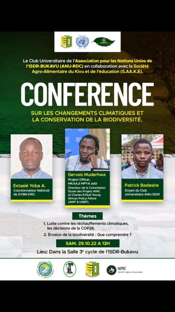 Conserver la biodiversité est l'un de nos grands objectifs.
S'est tenue ce samedi 29/10/200 à L'ISDR-BUKAVU une conférence sur la lutte contre les changements climatiques et la conservation de la biodiversité avec <a href="/GYBNAfrica/">GYBN Africa</a> <a href="/MkaajiMpya/">MKAAJI MPYA asbl</a> @SAAKE.<a href="/IsdrBukavu/">ISDR Bukavu</a>