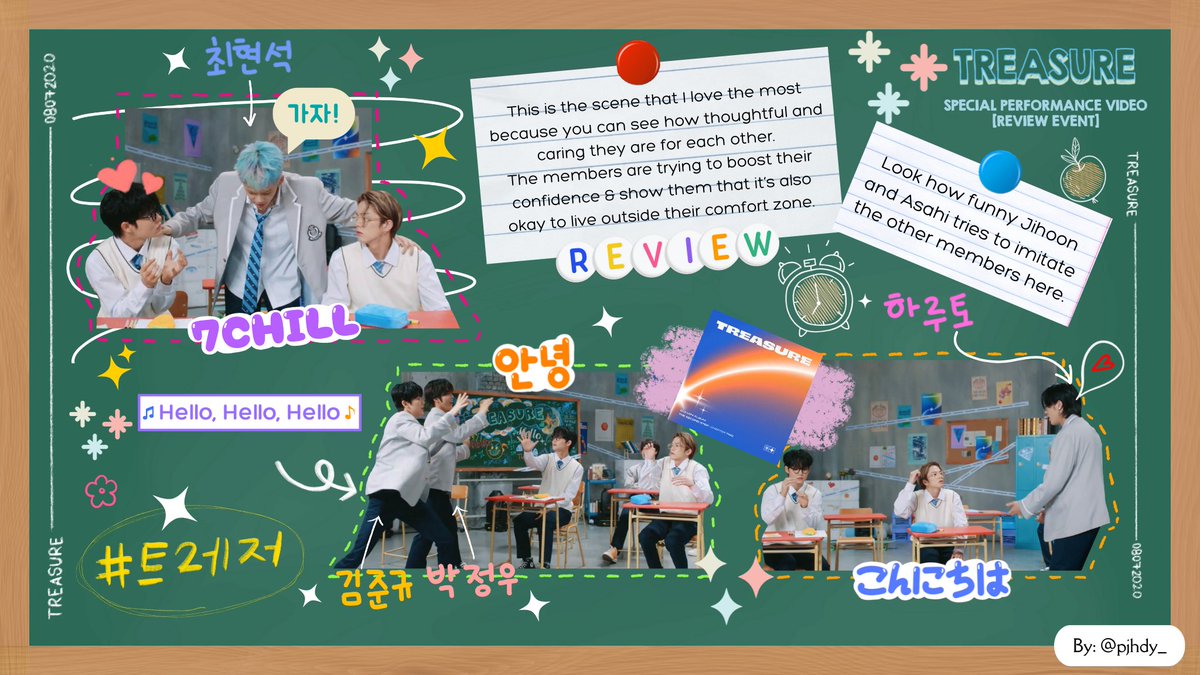 pjhdy_'s tweet photo. HELLO! 👋🏻

These are my favorite scenes in Treasure’s ‘HELLO’ special performance video. As expected, they performed enthusiastically well and I really enjoyed the video. ☺️ 💕

#트레저 #TREASURE #HELLO #HELLO_REVIEW_EVENT 
#トレジャー 
@ygtreasuremaker @treasuremembers https://t.co/xWHpLjtoHd