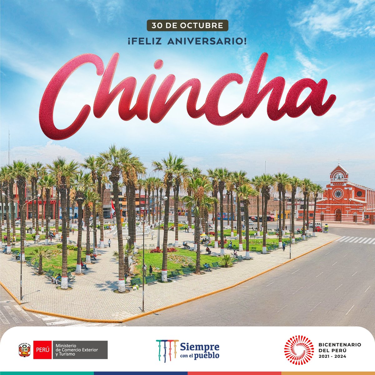 🎉¡Feliz aniversario Chincha! Esta hermosa provincia, cuna de la cultura afroperuana celebra a lo grande su 154° aniversario. Goza con su sabrosa gastronomía, contagiante música, danzas y tradiciones.✨ ¡Vamos pa’ #Chincha familia!👏🤩