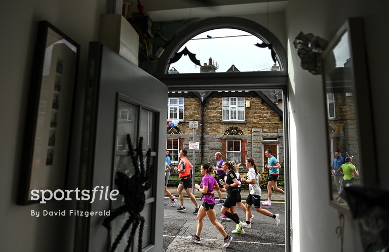 Runners pass through Chapelizod in the 2022 Irish Life Dublin Marathon. 25,000 runners took to the Fitzwilliam Square start line to participate in the 41st running of the Dublin Marathon after a two-year absence. 📸 @sportsfiledfitz sportsfile.com/more-images/22…