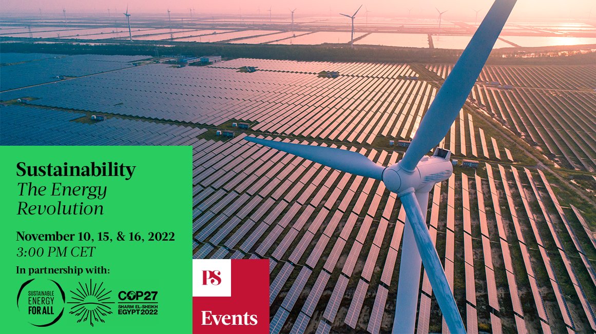 You are invited to our next virtual event, #TheEnergyRevolution, live from #COP27 in Sharm El-Sheikh, Egypt. Register now at the link. bit.ly/3Ub6Jqs @SEforALLorg #YouthLeadSDG7 #PSEvents