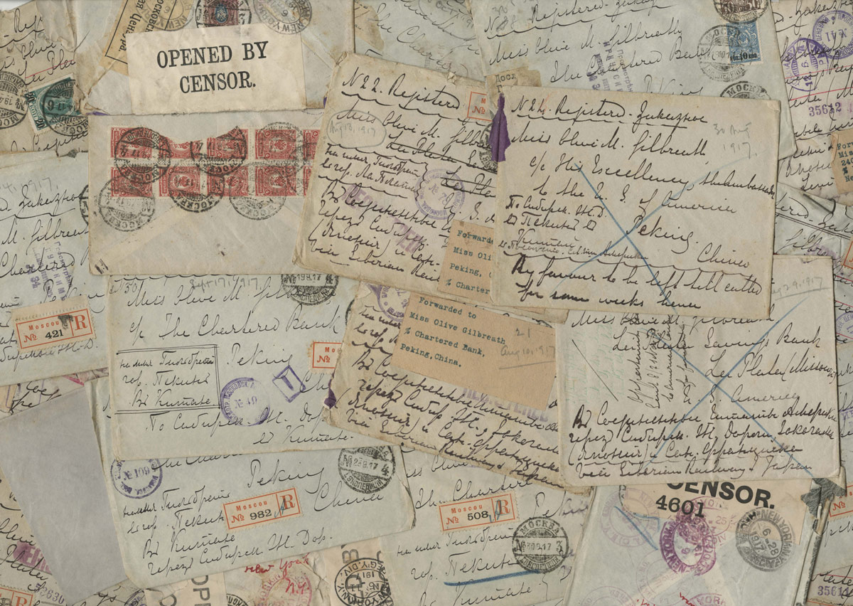 SHSofMo's tweet photo. We conclude this month’s #ArchivistsPicks #CollectionSpotlight w/SHSMO's Heather Richmond who writes “one of my favorites includes these envelopes and this telegram which illustrate a rocky romance between an American and a British national who met in Russia during World War I.” https://t.co/keZWNvv8KL