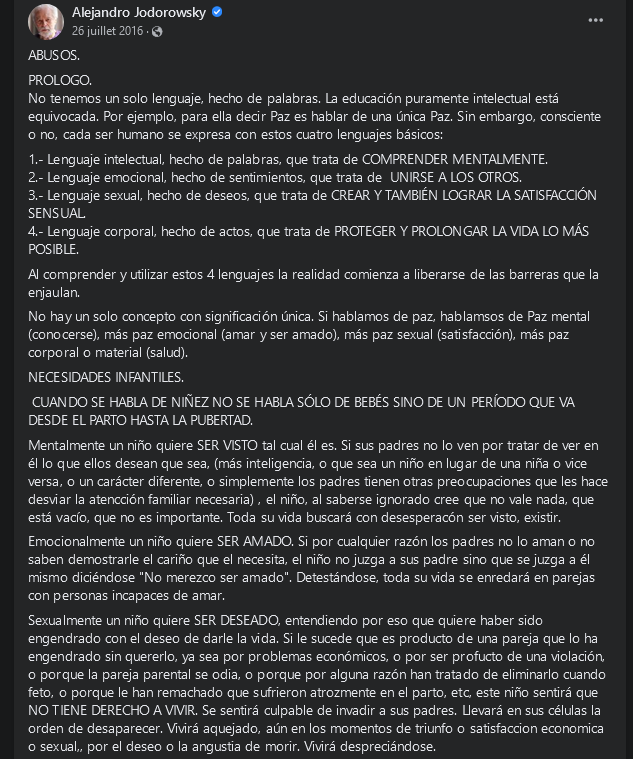 jchernandezjazz's tweet photo. @LEYANTISECTAS Lo peor es que Jodorowski, el "maestro" (guru ? ) se justifico en Facebook en el 2016 . 969 comentarios... Entre ellos, muchos adeptos #cacaomental #incesto #inceste #AlejandroJodorowski #BalanceTonPedo #PedoCulture https://t.co/kvXCynyuli https://t.co/uoZiPNw8kV