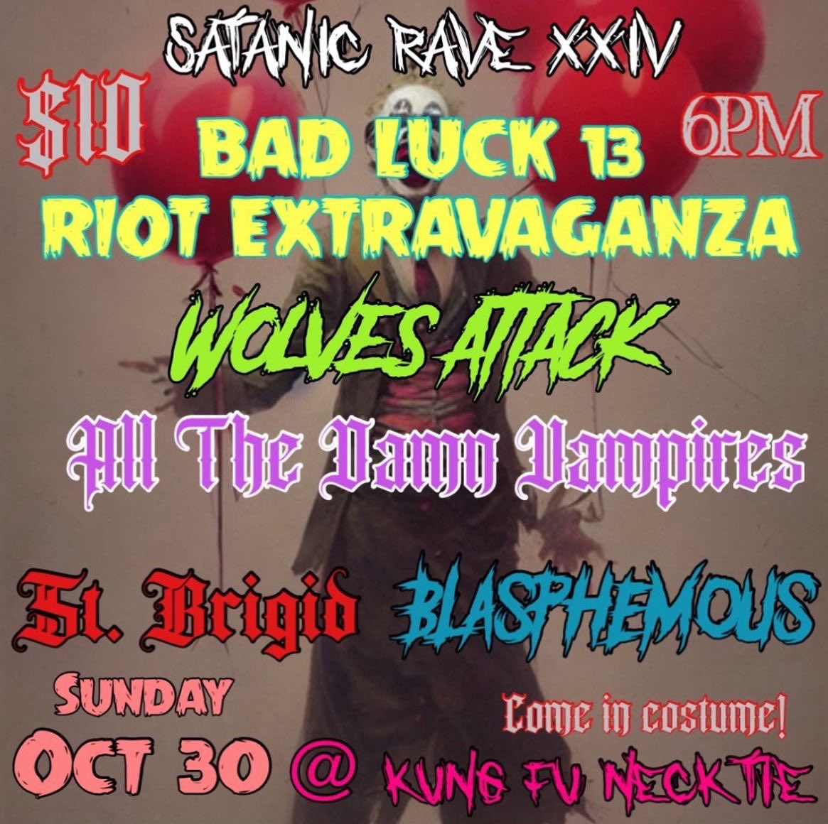 Blasphemousband's tweet photo. Tonight’s the night!Satanic Rave XXIV with Bad Luck 13, All The Damn Vampires, Wolves Attack, and St Brigid!Let’s make it a night that’ll live in your nightmares forever! #MetalTwitter #BlackMetal #DeathMetal #BlackDeathMetal #SatanicRaveXXIV #Filthadelphia #FilthyPhilly #Metal https://t.co/qlfsus77LK