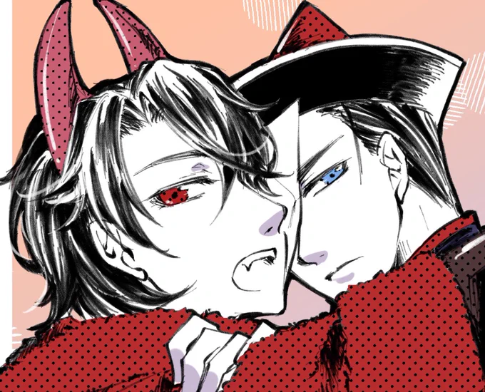 デビルの賀予とキョンシー謝哥ではろうぃん!!!自作ぬいちゃんの格好を着せました(謝哥は服変えたけど#病案本 #binganben #hexie 