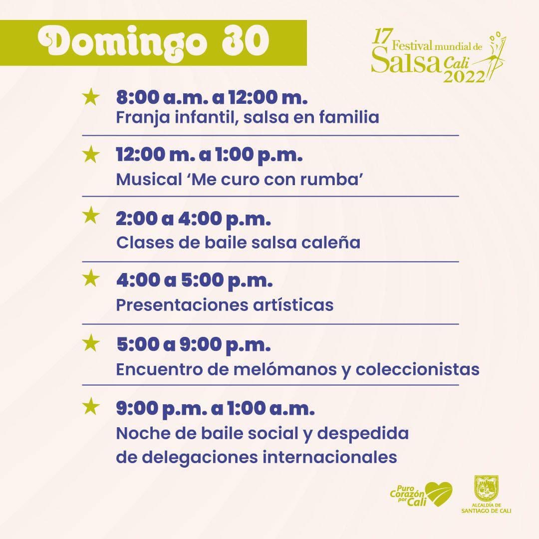 AlcaldiaDeCali's tweet photo. Prográmate para un domingo muy salsero. 😎

En el último día del @FestSalsaCali, visita el coliseo El Pueblo y disfruta de las finales, clases de aerorumba, encuentro de melómanos y una gran despedida con bailarines internacionales. 🎉

¡Te esperamos!

#CaliSalsera
💙❤️💚 https://t.co/OV4fCjMwHp