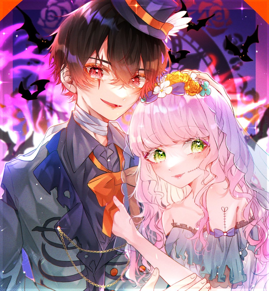 「お化けの結婚 #ハロウィン #ハロウィン2022」|とまとかん🥫(都良🐯)のイラスト