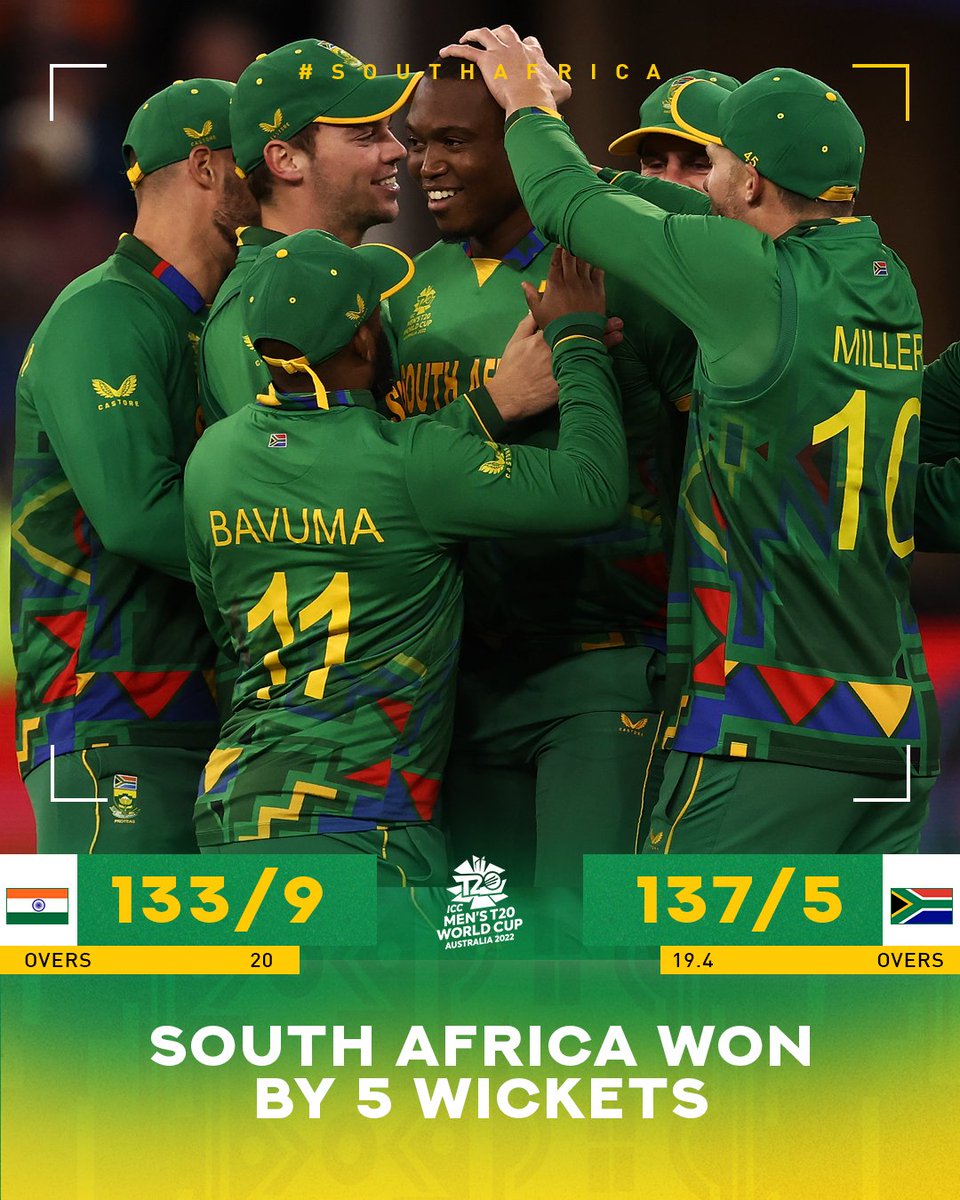 ProteasMenCSA's tweet photo. 🚨 RESULT | SOUTH AFRICA WIN BY 5 WICKETS

What a game! What a tense finish! 😵

#INDvSA #T20WorldCup #BePartOfIt https://t.co/QPdcQW5sTP