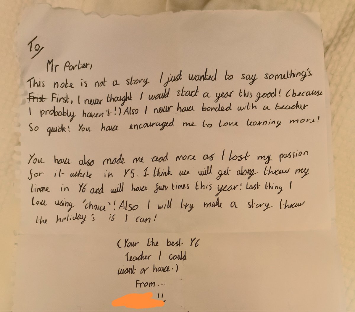 After listening to <a href="/WritingRocks_17/">#WritingRocks✍️😍☺️ writingrocks.bsky.social</a> @ the <a href="/OneEducation/">One Education</a> #litconf23, I tasked pupils with the challenge of slipping a piece of writing into my coat pocket without me knowing.(Ross told of how a child had done this at another school) Delved into my pocket &amp; just discovered this...