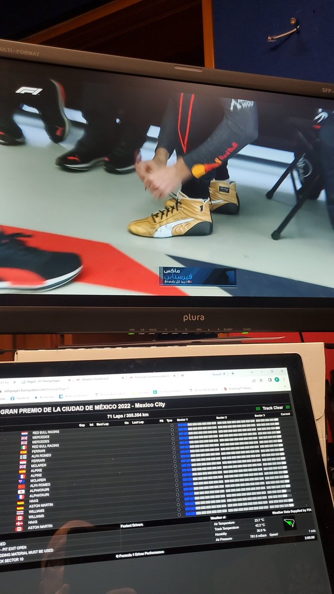 Ola from Mexico, who's shoes are these, and can he tie the laces correctly? Let's find out shortly  as these shoes are starting from pole in the Mexican GP. Join @DamoReidF1 &amp; myself on SSC2 &amp; Shahid VIP app, for all the action at midnight UAE time  #SSCF1