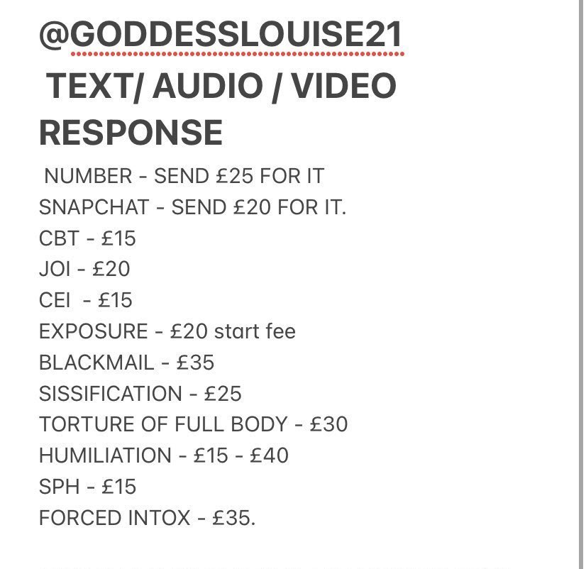 ⚠️Goddesslouise ⚠️ on Twitter "Session price list for tonight. Here or