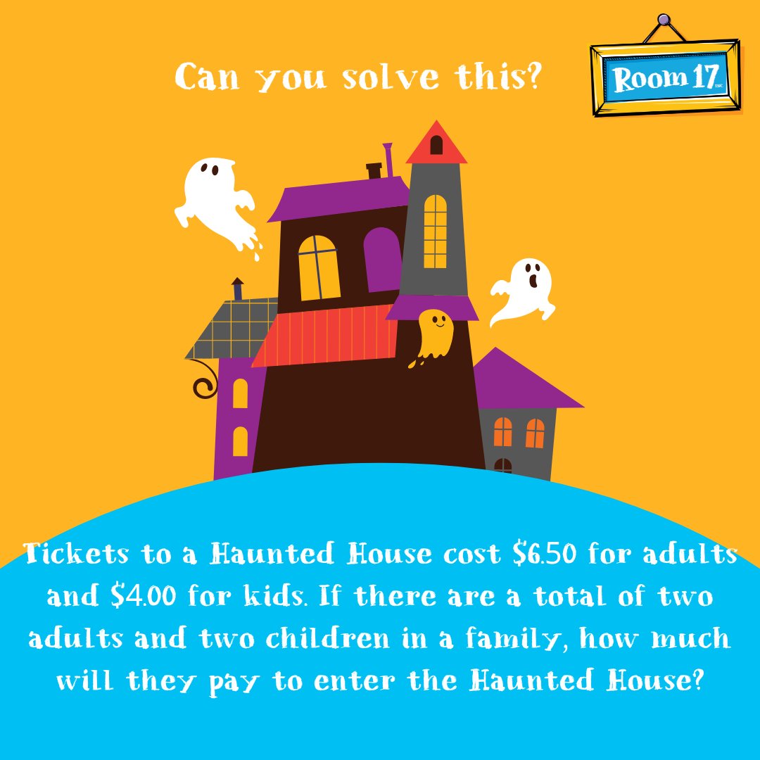 Room17math's tweet image. Happy Halloween Eve roomies! Let us know your answer to the math problem below!🦇🎃🧟♀️
#room17math #spookymath #halloweenmath #mathisfun #mathtutoring #hauntedhousemath