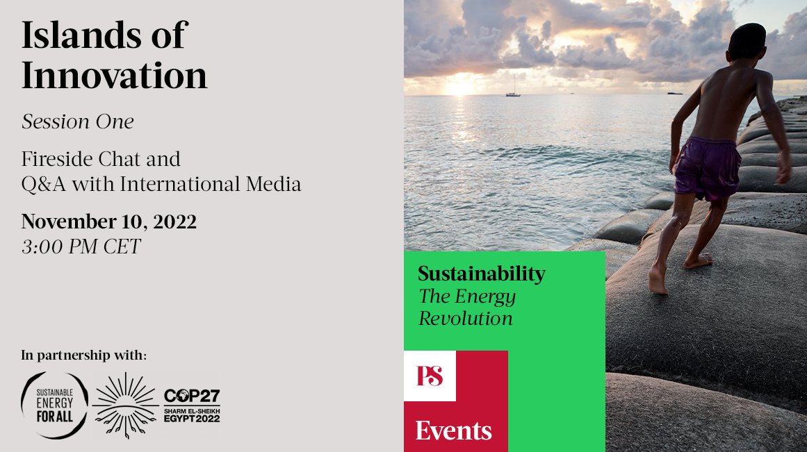 From financial innovations to youth-led legal suits, what are some of the most promising ideas for tackling climate change to come from island leaders in recent years? Tune in to, #TheEnergyRevolution, to find out. Register now. bit.ly/3Ub6Jqs #YouthLeadSDG7 #COP27