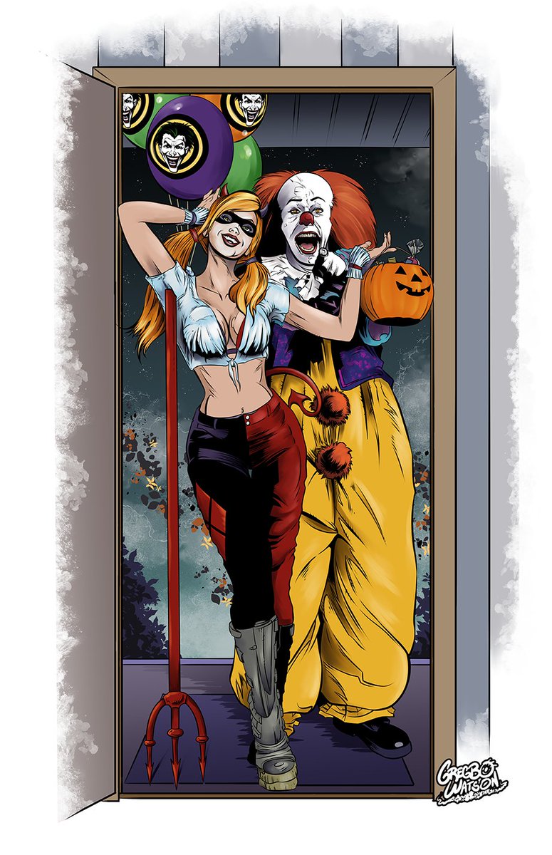 Harley Quinn and Pennywise by Gregbo Watson // #Halloween #dccomics