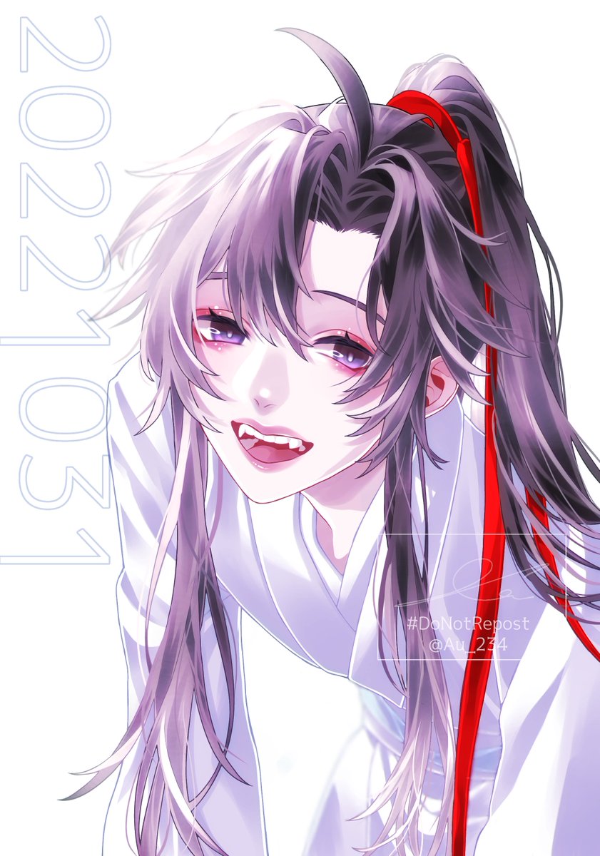 1boy male focus ponytail long hair solo purple eyes open mouth  illustration images