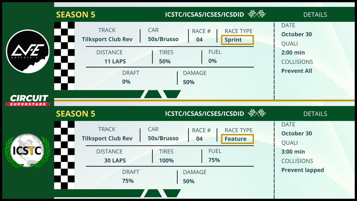 TiraNaunau's tweet photo. π’ RACES DAY! @CircuitSUP
π° ICSTC β’ Experts Division
π© S05R04
πΊ Live: https://t.co/bJuzuaN4Il
β° at 20:00 UTC. / 21:00 CET.
π₯ Line-up:
π«π· WarL #4
π«π· Deeph #25
ποΈ Brusso (50s GT)
π Tilksport Club (Reversed) β¬
#aVe @Icstcleague #ICSTC #SimRacing https://t.co/wRwkEX1rRe