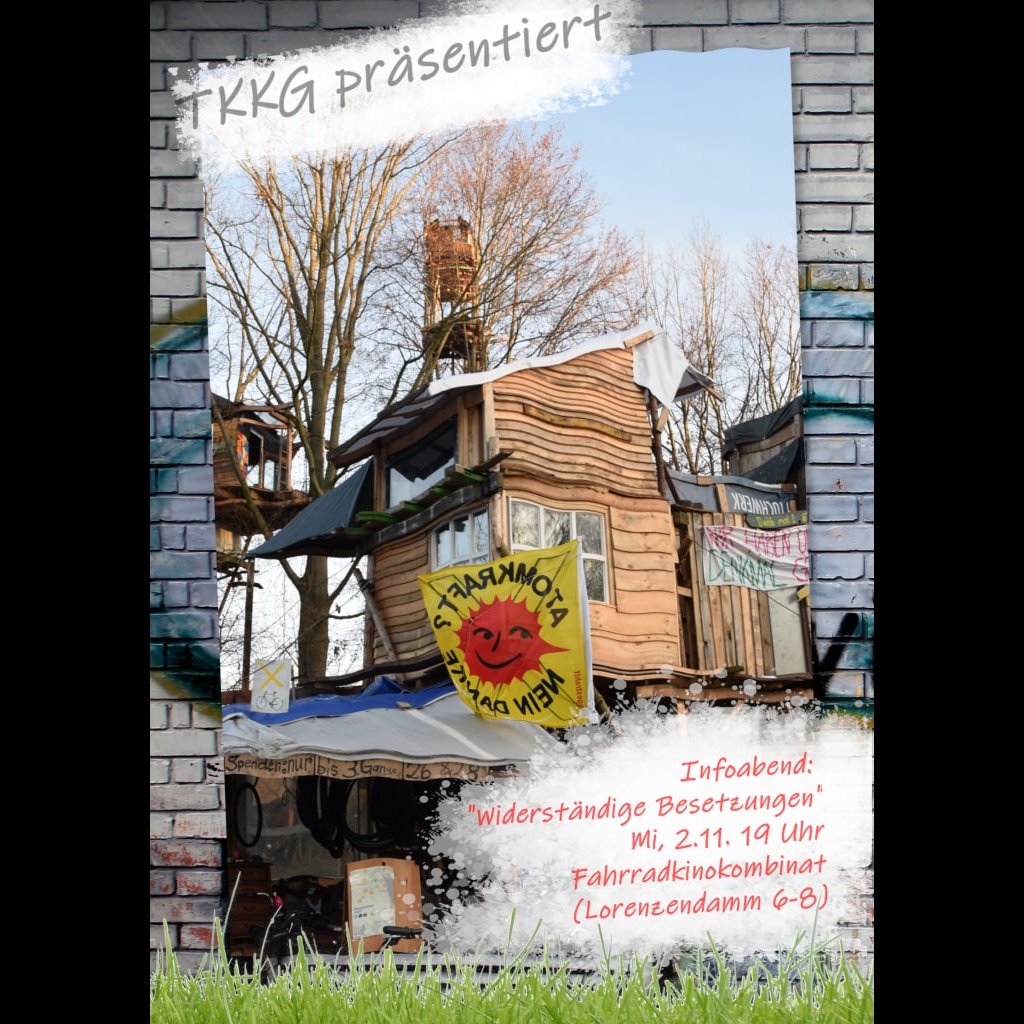 TkkgTurbo's tweet photo. Unsere Veranstaltungsreihe geht weiter. Diesmal geht es um widerständige Besetzungen.  

Du möchtest mehr über den Protest im #Hambi, #Danni oder in #Lützi wissen? Dann komm am Mittwoch um 19 Uhr ins Fahrradkinokombinat in der alten Mu.

Wir freuen uns! https://t.co/GQjIiJsgw2