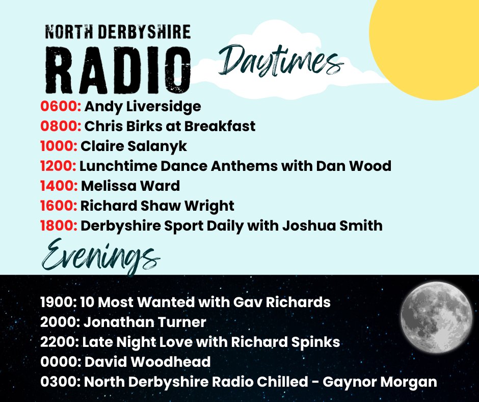 Start a brand new week with @AndyLiversRadio <a href="/chrisbirks/">Chris Birks</a> <a href="/CSalanyk/">Claire Salanyk</a> <a href="/danwood_uk/">Dan Wood</a> <a href="/missy6492/">Melissa Ward</a> <a href="/thersw/">Richard Shaw-Wright #IAmAnIdiot</a> <a href="/NDR_Sport/">North Derbyshire Radio Sport</a> <a href="/SmithJournalist/">Joshua Smith</a> <a href="/mostwantedshow/">10 Most Wanted</a> Jonathan Turner, <a href="/RichardSpinksy/">Richard Spinks</a>, David Woodhead, <a href="/GaynorMorgan/">Gaynor Morgan</a>