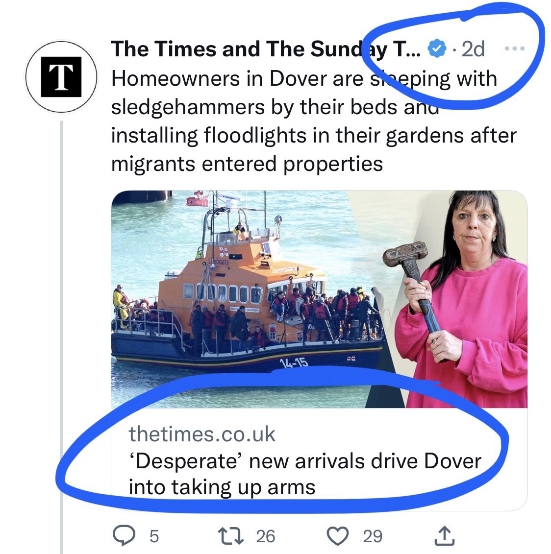 And where did this man get the idea that people in Dover needed to 'take up arms' against refugees? Surely we'll never know