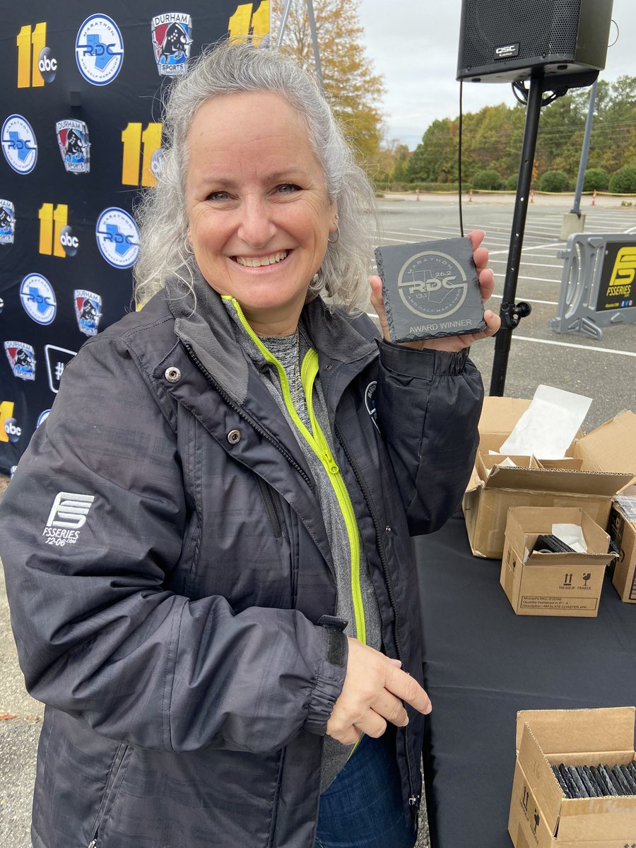 ABC11_WTVD's tweet photo. @ABC11Together @TamaraScottTV Each runner that places in their race category gets one of these awards created by Dawn Dixon! #runrdc https://t.co/HIplLgjIM7