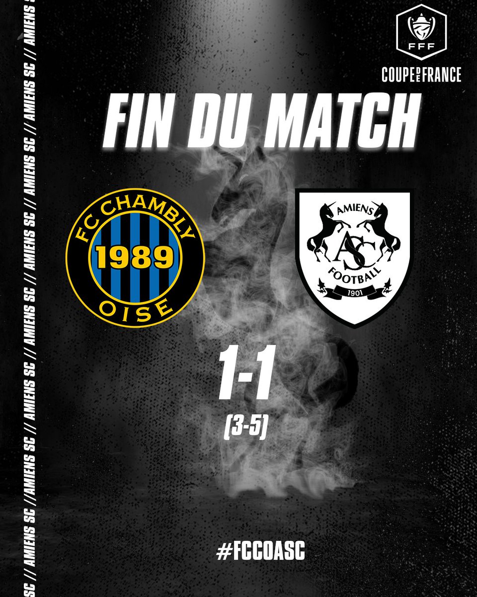 AmiensSC's tweet photo. Fin de la rencontre et victoire Amiénoise pour ce septième tour de coupe de France !
#FCCOASC
#CoupedeFrance
#fiersdetreamienois⚪️⚫️ https://t.co/kEnGTF048i