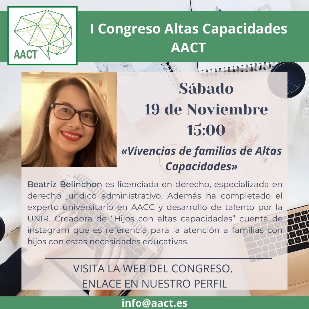 Seguimos con nuestro Congreso, En vivir las altas capacidades tendremos a Beatriz que nos hablará de como están las cifras de atención de peques de altas capacidades en España. No os lo perdáis