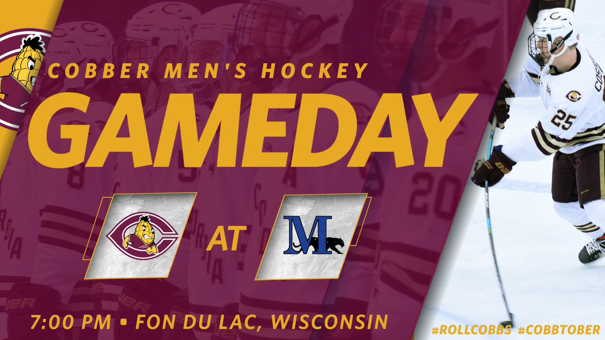 GAMEDAY! Men's hockey finishes off its season-opening series at Marian. The Cobbers will be looking to gain a split in the 2-game series after dropping a back-and-forth decision in OT last night. Fans can follow along with live video & stats! #RollCobbs #Cobbtober