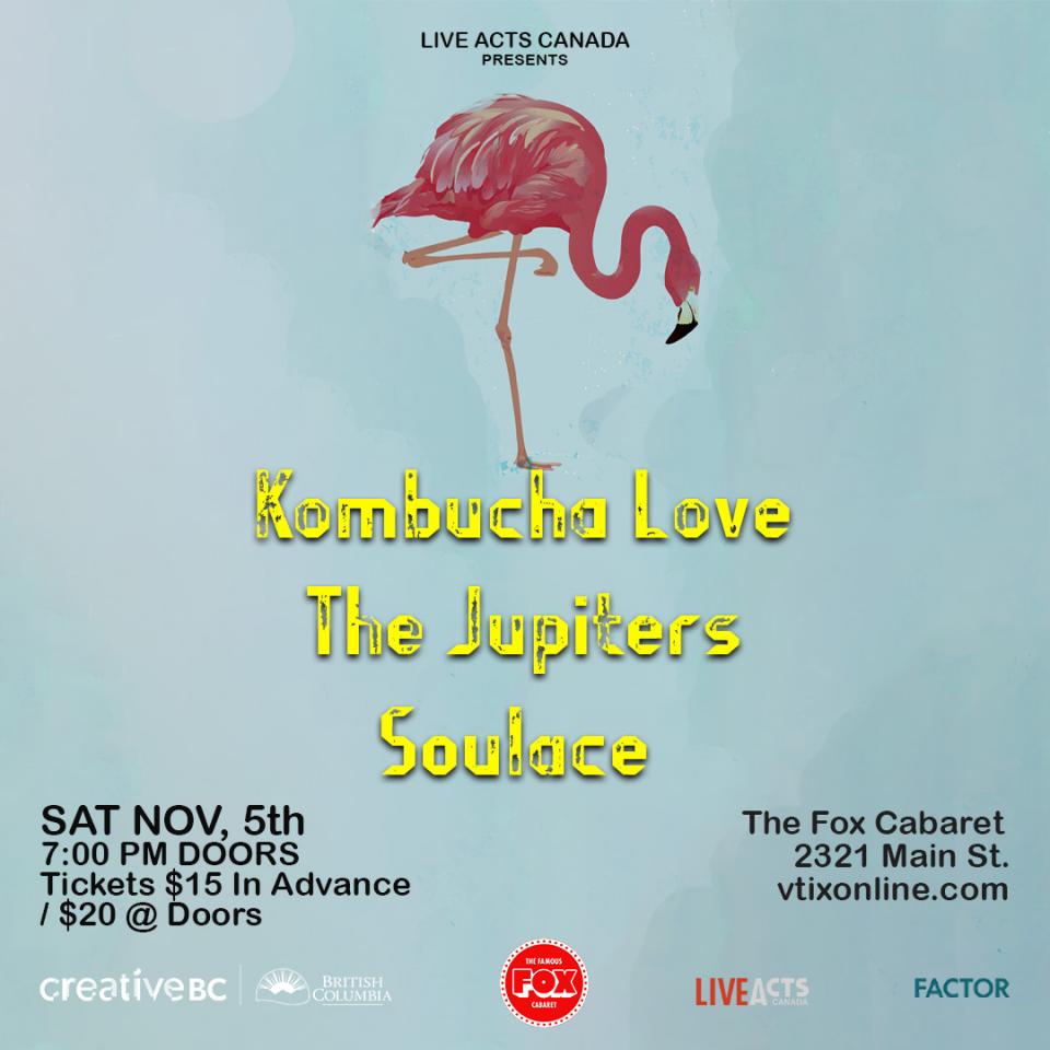 LiveActs presents the Amazing Kombucha Love with Special Guests The Jupiters and Soulace. Tickets and Information available from the link below:

vtixonline.com/kombucha-love-…

#TheFoxCabaret #KombuchaLove...