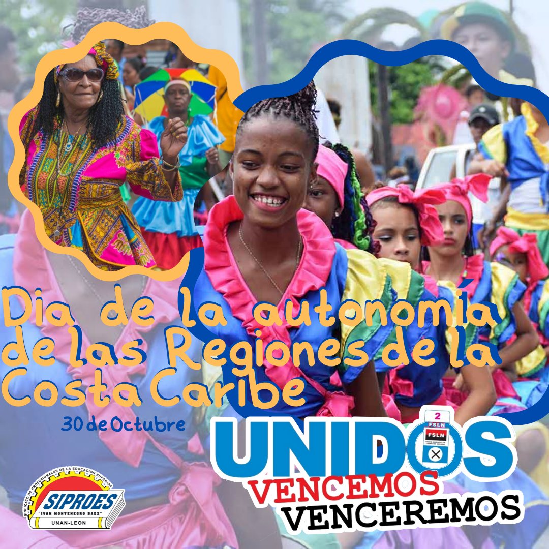 El 30 de octubre, día de la autonomía, es cuando se empiezan a generar los cambios para mejorar en la vida de los pueblos indígenas y afrodescendientes de la Costa caribe de nuestra Nicaragua, alcanzado con el Triunfo de nuestra Revolución en 1979
#UnidosVencemosVenceremos