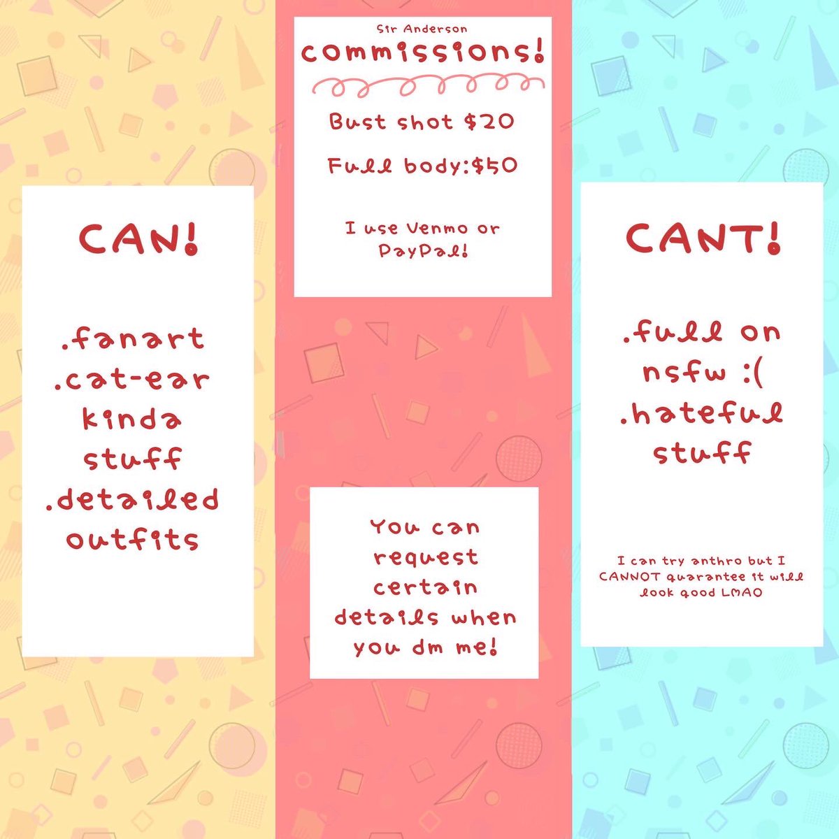 Sir_Anderson_'s tweet photo. I’m droppin my commissions sheet here for anyone interested 😼

#Commission #ArtCommission #artcommissions https://t.co/BY7p6FDirb